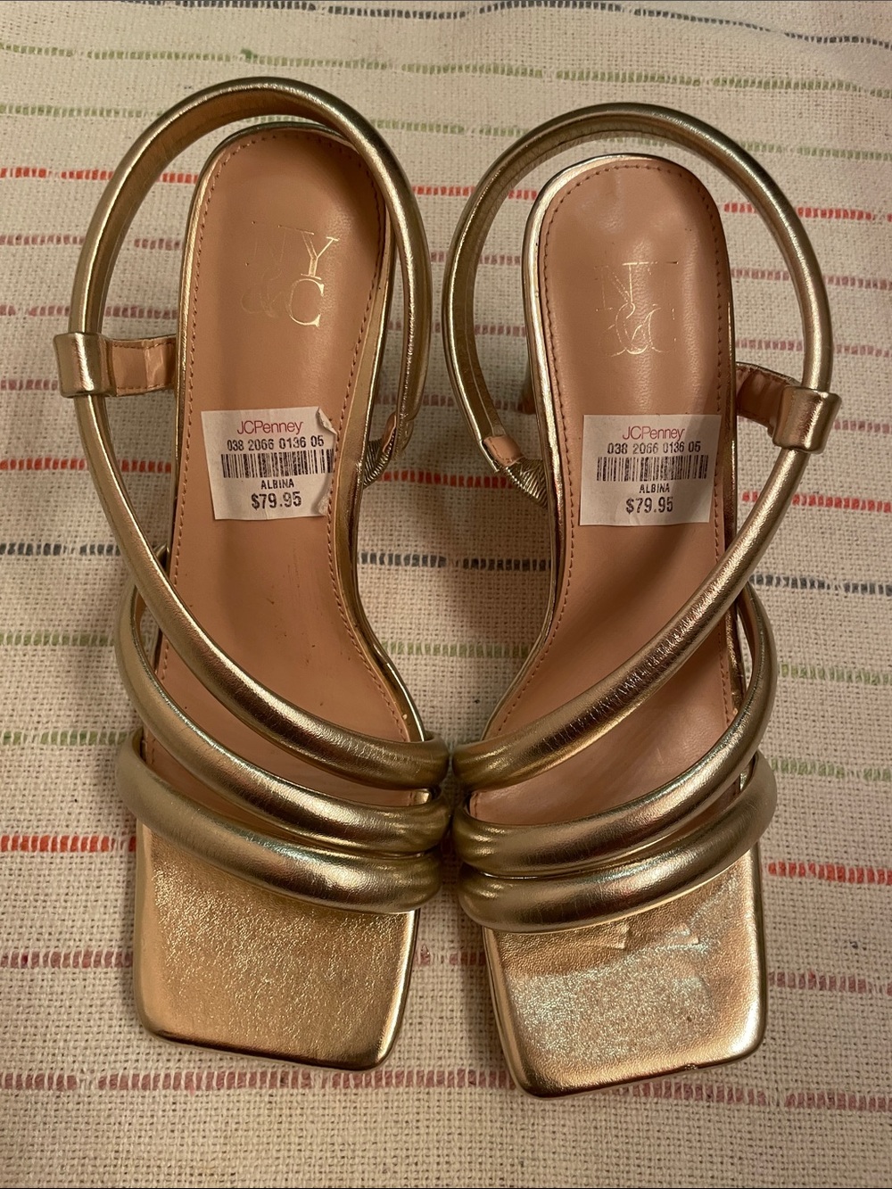 jcpenney NY CO Metallic Gold Strappy Square-Toe Heels